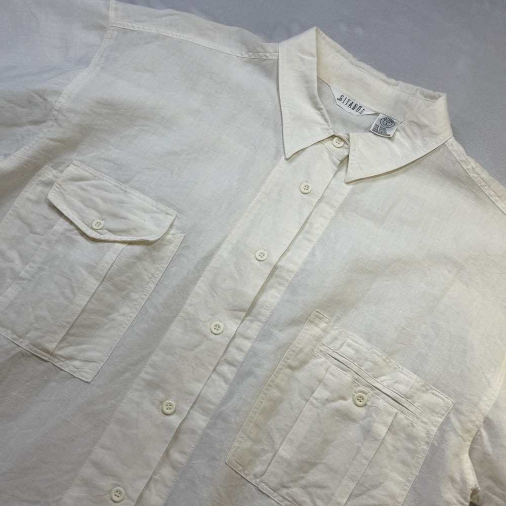 Vintage 90s Gitano Shirt Mens L White Button Ramie Cotton Short Sleeve Retro